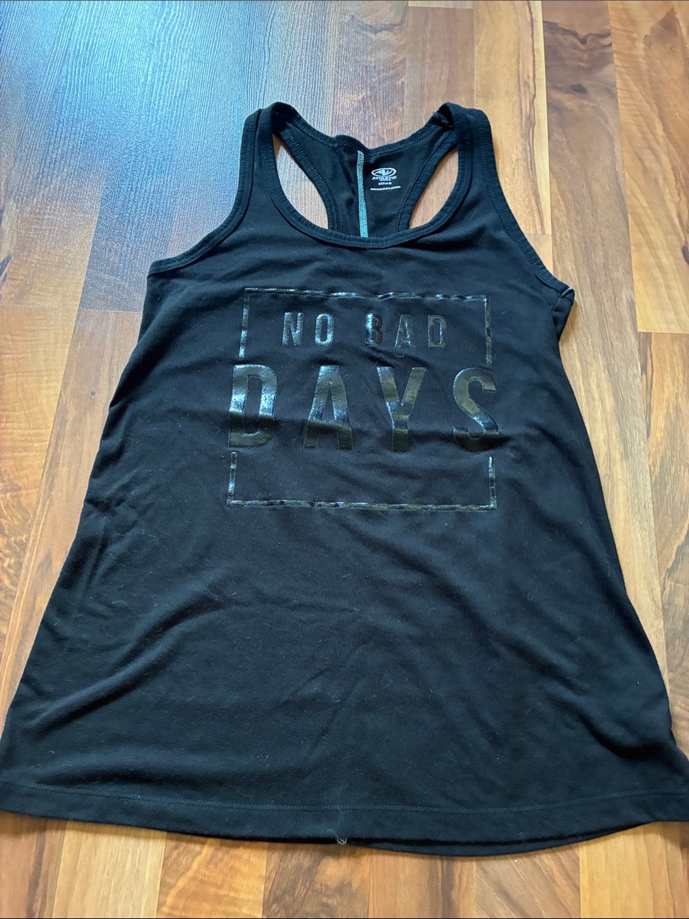 Athletic Works Black Racerback Tank with "No Bad Days" Gloss Print